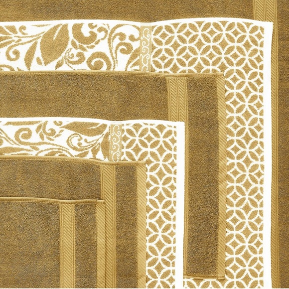 Trefoil Filigree 6-Piece Reversible Yarn Jacquard Towel Set 100% Combed Cotton - Picture 3 of 5